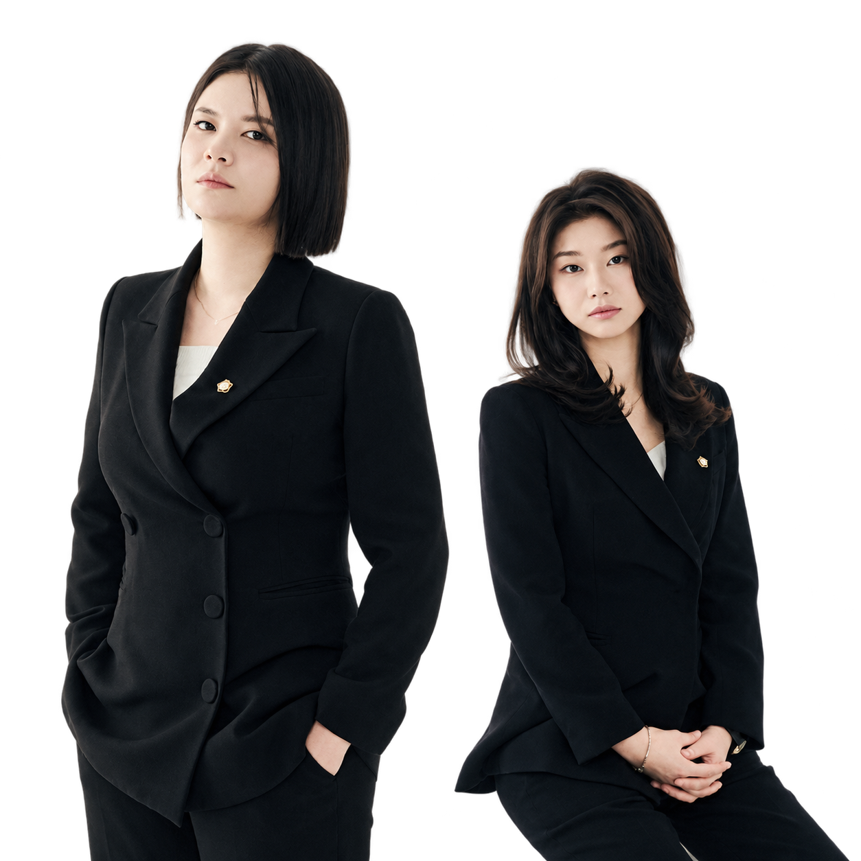 검은 정장을 입은 로앤이의 두 대표변호사